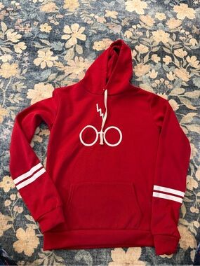Red Hooded Pullover Sweatshirt w/ White Stripe Sleeve Detail Harry Potter small
